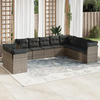 10-delige Loungeset met kussens poly rattan grijs - thumbnail