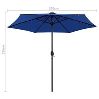 VidaXL Parasol met led-verlichting en aluminium paal 270 cm azuurblauw - thumbnail