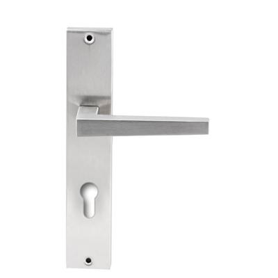 Hardbrass Deurkruk Seoul op rechthoekig langschild profielcilindergat 72mm - RVS