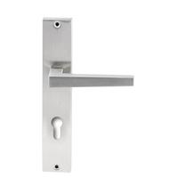 Hardbrass Deurkruk Seoul op rechthoekig langschild profielcilindergat 72mm - RVS - thumbnail