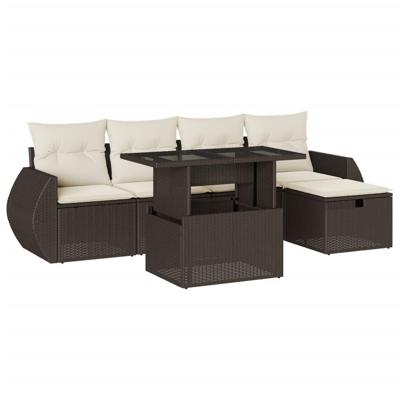 6-delige Loungeset met kussens poly rattan bruin - thumbnail