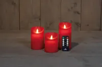 Anna&apos;s Collection LED kaars flame effect rustiek set 7.5 cm rood 3 stuks - thumbnail