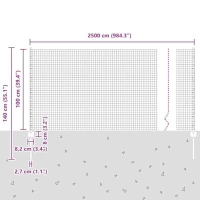 VidaXL Hek met paal zilver 1 x 25 m staal