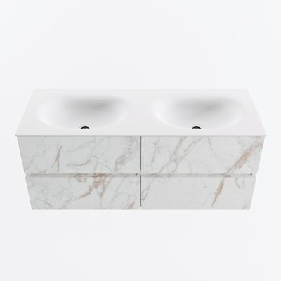 MONDIAZ VICA 120cm badmeubel onderkast Carrara 4 lades. Wastafel MOON dubbel 2 kraangaten, kleur Talc.