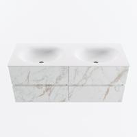 MONDIAZ VICA 120cm badmeubel onderkast Carrara 4 lades. Wastafel MOON dubbel 2 kraangaten, kleur Talc. - thumbnail