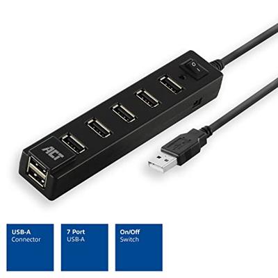 ACT AC6215 HighSpeed USB Hub 2.0 | 7x USB-A | 480 Mbps | On/Off Switch | Zwart
