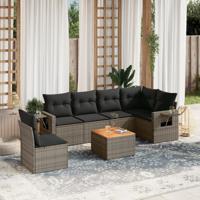 7-delige Loungeset met kussens poly rattan grijs - thumbnail