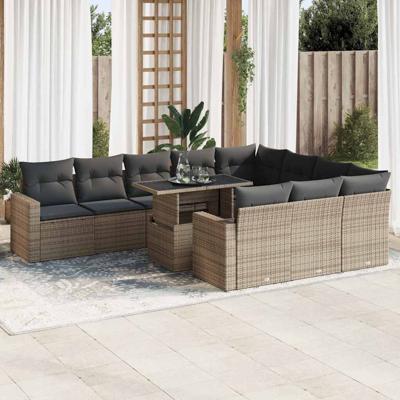 11-delige Loungeset met kussens poly rattan grijs