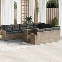 11-delige Loungeset met kussens poly rattan grijs - thumbnail
