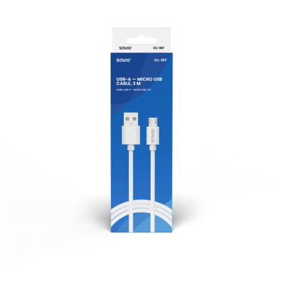 USB-kabel 3 m USB 2.0, USB A - Micro USB Wit SAVIO CL-167