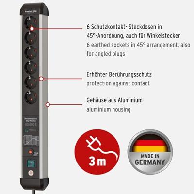 Brennenstuhl Premium-Protect-Line | 6 voudig | *DE* | 5m | 60kA | ÜSS/Filter | 16A | Zekering 1391010601 Brennenstuhl Premium-Protect-Line | 6 voudig | *DE* | 5m | 60kA | ÜSS/Filter | 16A | Zekering 1391010601