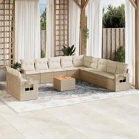 12-delige Loungeset met kussens poly rattan beige - thumbnail