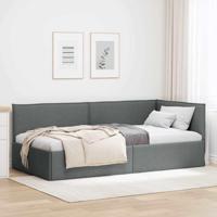 Hoekbedframe met hoofdeinde Donkergrijs 90 x 190 cm Stof - thumbnail
