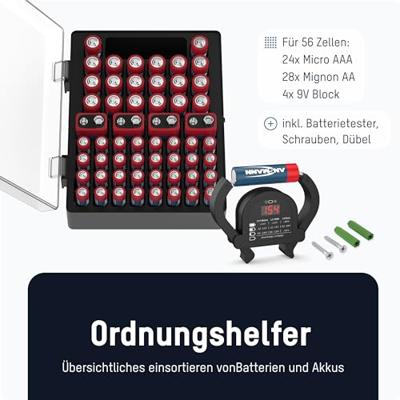 ANSMANN Premium accubox voor 4 Mignon AA of Micro AAA batterijen en batterijen – bewaardoos ter bescherming en transport 48 accubox + tester. 1 Stuk zwart
