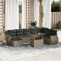 9-delige Loungeset met kussens poly rattan grijs - thumbnail