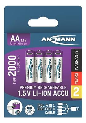 Ansmann Oplaadbare aa batterijen - li-ion - incl. usb-c oplaadkabel - 4 stuks