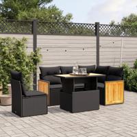 6-delige Loungeset met kussens poly rattan zwart - thumbnail