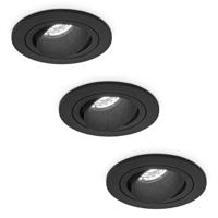 Set van 3 Philadelphia LED inbouwspots - Dimbaar - Incl. GU10 - 6500K - 4 Watt - Zwart - Kantelbaar - IP20 voor binnen - Rond - thumbnail