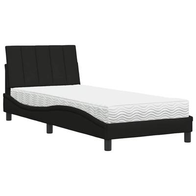 Bed met matras "Hanko" stof zwart 90x190 cm