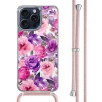 iPhone 15 Pro Max hoesje met rosegoud koord - Rosy blooms - thumbnail