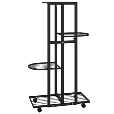 VidaXL Bloemenstandaard met wielen 4-laags 44x23x80 cm ijzer zwart VidaXL Bloemenstandaard met wielen 4-laags 44x23x80 cm ijzer zwart
