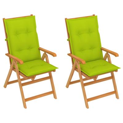 vidaXL Tuinstoelen 2 st met heldergroene kussens massief teakhout