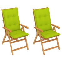 vidaXL Tuinstoelen 2 st met heldergroene kussens massief teakhout - thumbnail