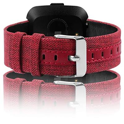 Fitbit Versa 1 / 2 & Lite Canvas denim nylon bandje - Rood
