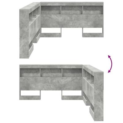 Opberghoofdbord met plank Betongrijs 140 cm Bewerkt hout