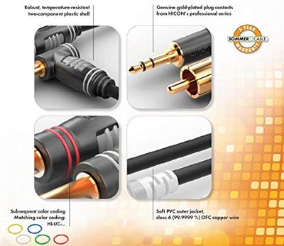 Sommer Cable HBA-3S62-0300 Jackplug Audio Aansluitkabel [1x Jackplug male 3,5 mm - 2x Jackplug male 6,3 mm (mono)] 3.00 m Zwart