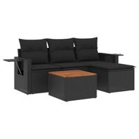5-delige Loungeset met kussens poly rattan zwart - thumbnail