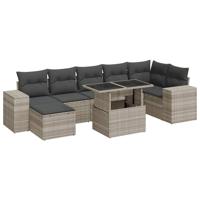 8-delige Loungeset met kussens poly rattan lichtgrijs - thumbnail