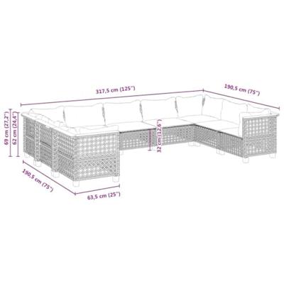 9-delige Loungeset met kussens poly rattan beige