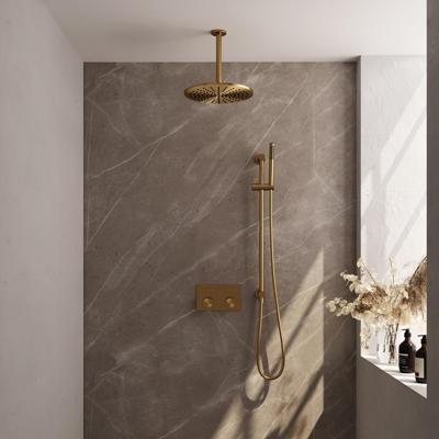 Brauer Gold Carving Thermostatische Regendoucheset Inbouw - Hoofddouche 30 cm - Met Drukknoppen - Handdouche Staaf - Doucheslang - Geintegreerde Glijstang - Geborsteld Goud
