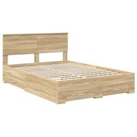 Bedframe met hoofdeinde Sonoma Eiken 135 x 190 cm Bewerkt hout - thumbnail