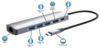 Manhattan 6-in-1 USB C Docking Station Hub - met 100W Power Delivery, 4k HDMI, 3 USB-A 3.0, 1 Gigabit RJ45-poort - Multiport Adapter voor MacBook Air/Pro en andere Type C-apparaten - 3 jaar Mfg - thumbnail