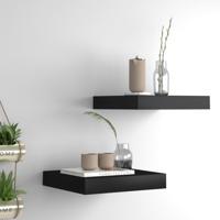 VidaXL Wandschappen zwevend 2 st 23x23,5x3,8 cm mdf zwart - thumbnail