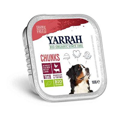 YARRAH Biologische hondenvoer, brokjes kip met rundvlees, per stuk verpakt (1 x 150 gram)