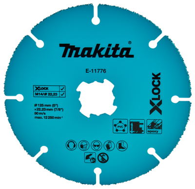 Makita Trennscheibe 125mm Uni.X-Lock E-11776 Doorslijpschijf recht 125 mm 1 stuk(s) Gipskarton, PVC, Vezelcement, Kunststof