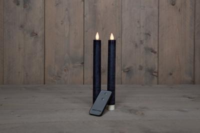 2Pcs Antiek Blauw Rustiek Wax Diner Kaars 23Cm Bew. Vlam Met Afstands Bediening 2Xaa Anna's Collection - Annas collection