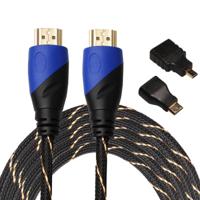 5m HDMI 1.4 Version 1080P Woven Net Line Blue Black Head HDMI Male to HDMI Male Audio Video Connector Adapter Cable with Mini HDMI & Micro HDMI Adapte - thumbnail