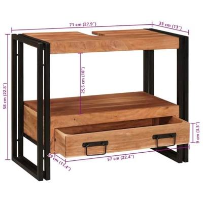 Wastafelonderkast 71 x 33 x 58 cm Massief Acaciuhout, Ijzer Wastafelonderkast 71 x 33 x 58 cm Massief Acaciuhout, Ijzer