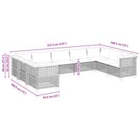 9-delige Loungeset met kussens poly rattan grijs - thumbnail