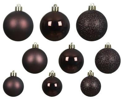 Decoris kerstballen set Plastic 30st zwarte truffel 4-5-6cm