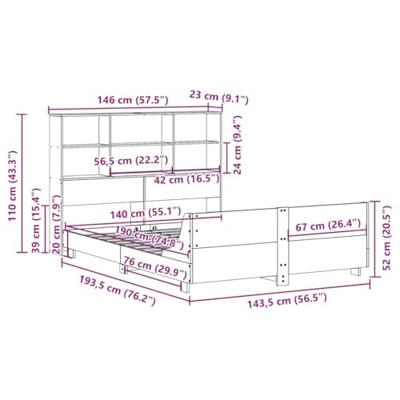 Bedframe zonder matras massief grenenhout wit 140x190 cm