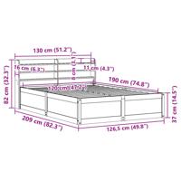 Bedframe met hoofdbord massief grenenhout wasbruin 120x190 cm - thumbnail