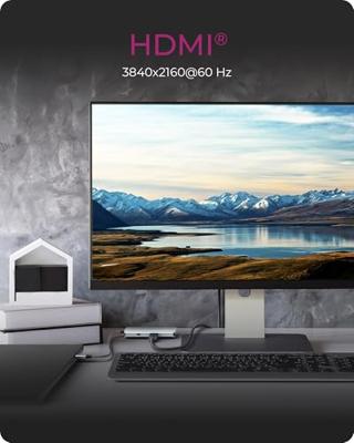 ICY BOX IB-DK4022a-CPD Bedraad USB 3.2 Gen 1 (3.1 Gen 1) Type-C Aluminium, Zilver