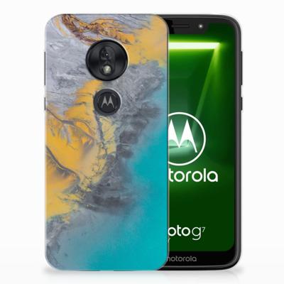 Motorola Moto G7 Play TPU Siliconen Hoesje Marble Blue Gold
