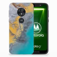 Motorola Moto G7 Play TPU Siliconen Hoesje Marble Blue Gold - thumbnail