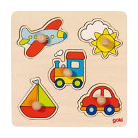 Goki houten noppenpuzzel voertuigen - thumbnail